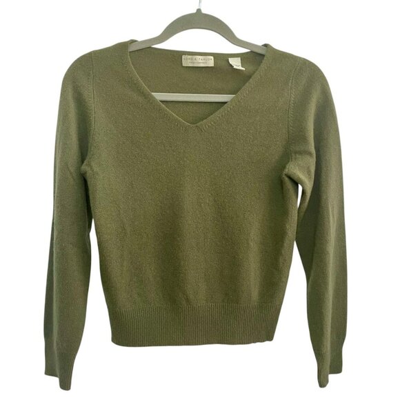 Lord & Taylor 100% Cashmere V-Neck Pullover Sweater Olive Green XS Luxury Knit - Picture 11 of 11